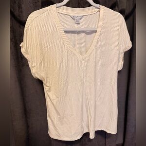 Tommy Bahama White and Gold Striped V-Neck Tee